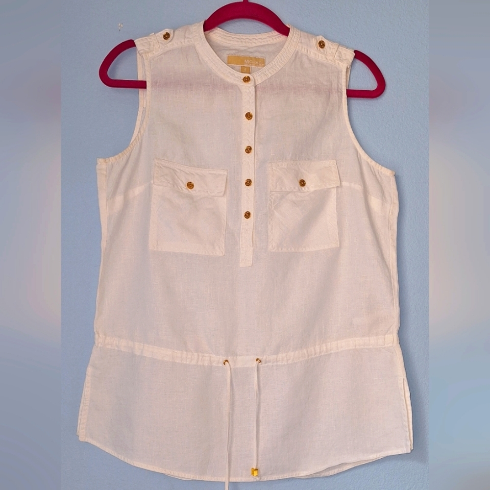 Michael  Kors sleeveless white linen shirt size 6